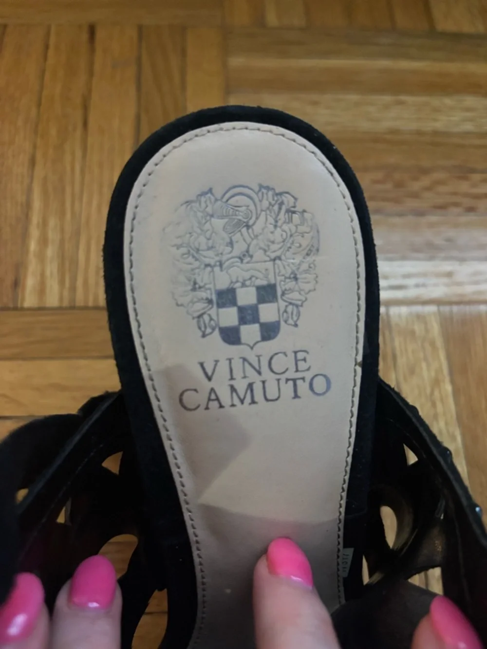 Vince Camuto Black Studded Cutout Block Heel Sandal - Picture 4 of 5